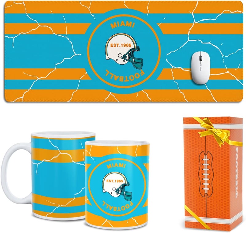 Gyothrig Football Fan Coffee Mug Cup and Mouse Pad Miami Themed Gaming Mousepad 31.5 x 11.8in Dolphins Team Large Desk Keyboard Mat Anti-Slip Rubber Base, XL Mouse Mat for Home and Office Cool - Image 1